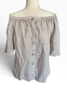 Tempo Paris Off-Shoulder Button-Front Linen Top
